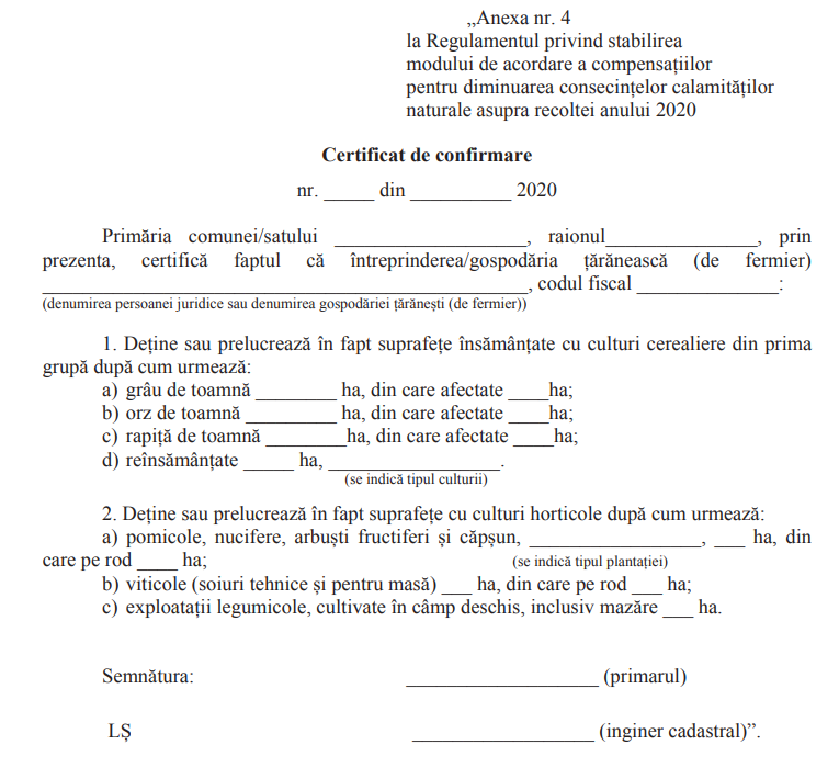 Majorarea sumei compensațiilor pentru diminuarea consecințelor în agricultură