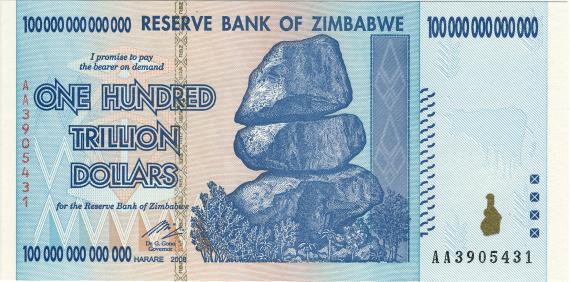 Inflația din Zimbabwe, la cote uluitoare: bancnota de 100 de mii de miliarde de dolari