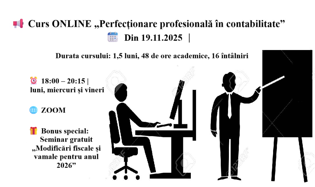 Curs ONLINE „Perfecționare profesională în contabilitate” + Bonus