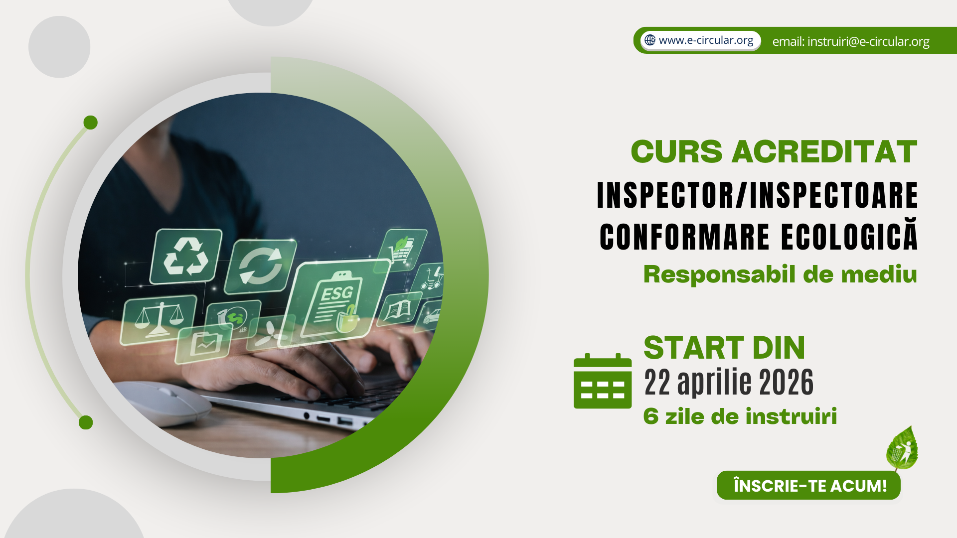  Curs formare “Inspector/Inspectoare conformare ecologică” conform prevederilor Legii nr.227/2022 privind emisiile industriale