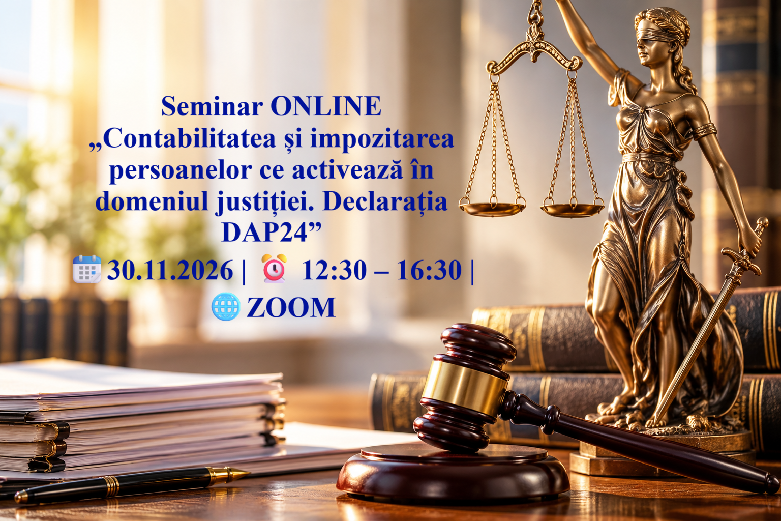 Seminar ONLINE „Contabilitatea și impozitarea persoanelor ce activează în domeniul justiției. Declarația DAP24”